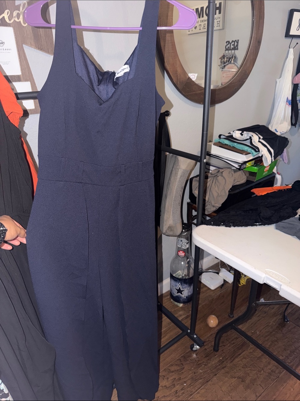 Navy Sleeveless V-Neck Wide-Leg Women's Pants suit